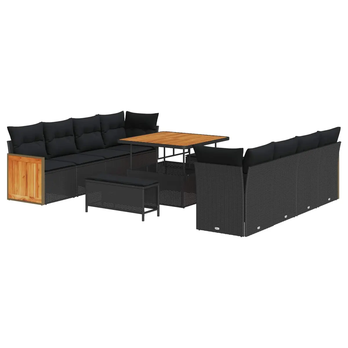 Outdoor Garden Sofa Set Poly Rattan Powder-coated Steel 11 Piece Black