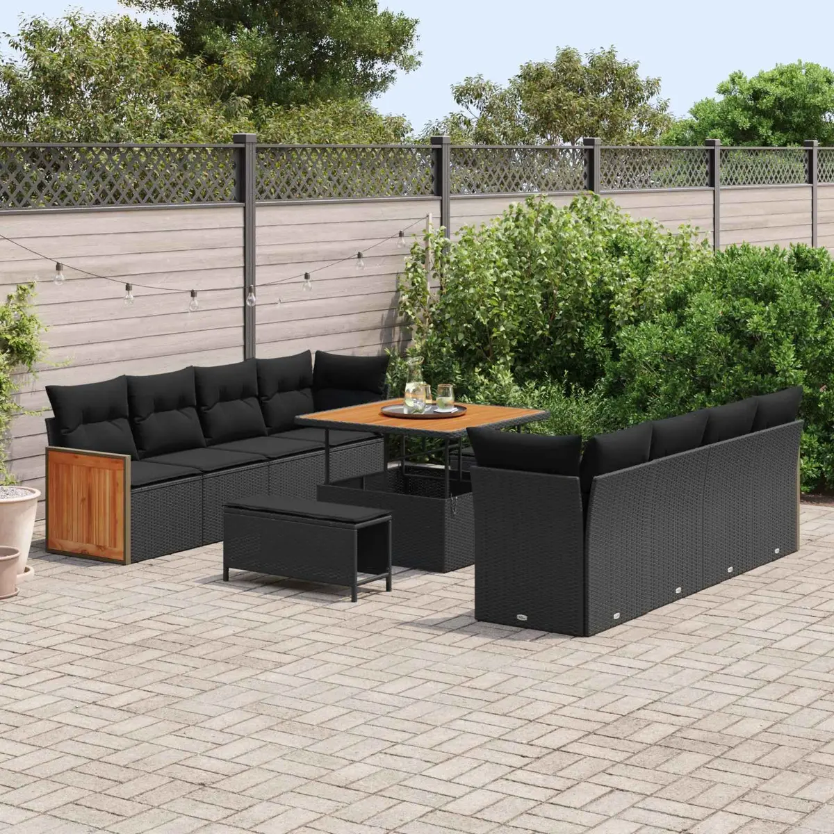 Outdoor Garden Sofa Set Poly Rattan Powder-coated Steel 11 Piece Black