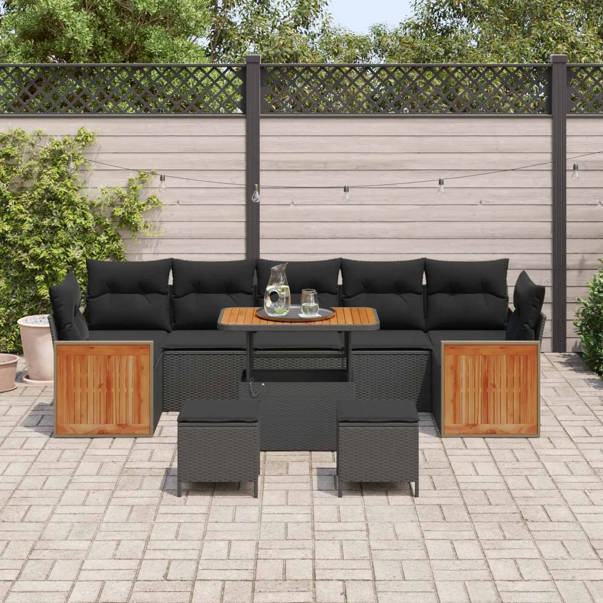 Outdoor Garden Sofa Set 10 pcs Modular Black Poly Rattan Patio Seating with
