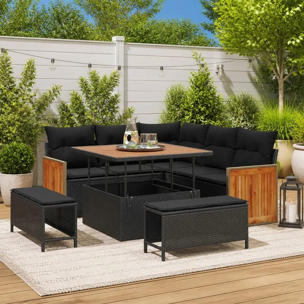 8-Piece Garden Sofa Set in Black Rattan