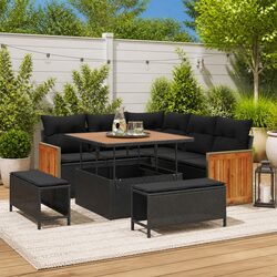 Practical 8-Piece Garden Sofa Set in Black Rattan