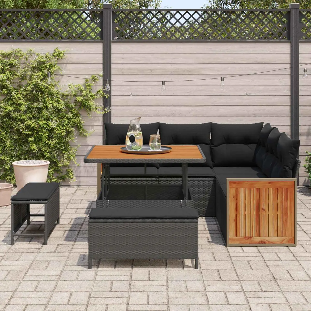 8-Piece Garden Sofa Set in Black Rattan