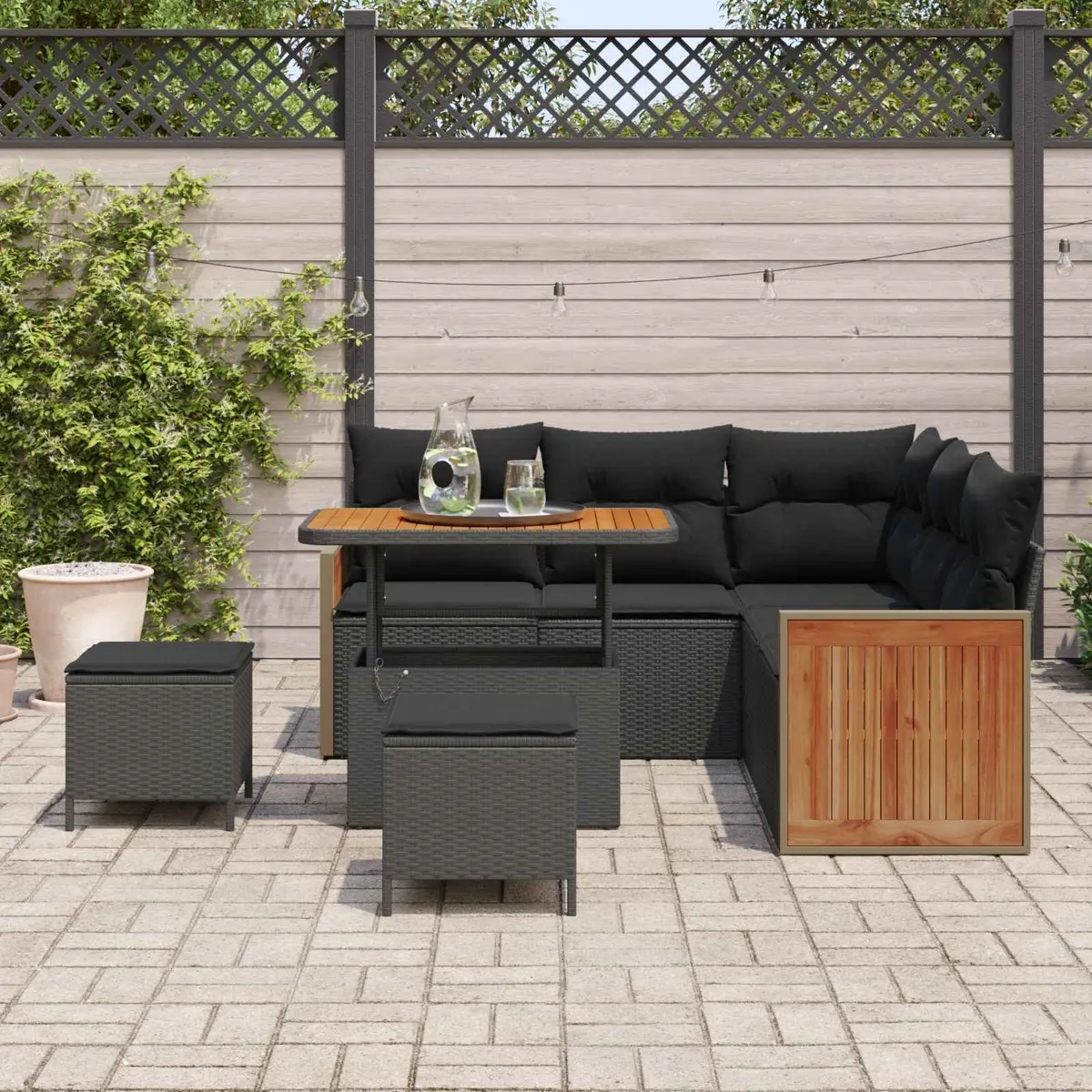 8 Piece Black Poly Rattan Sofa Set with Steel Frame for Outdoor Patio and Garden Lounging