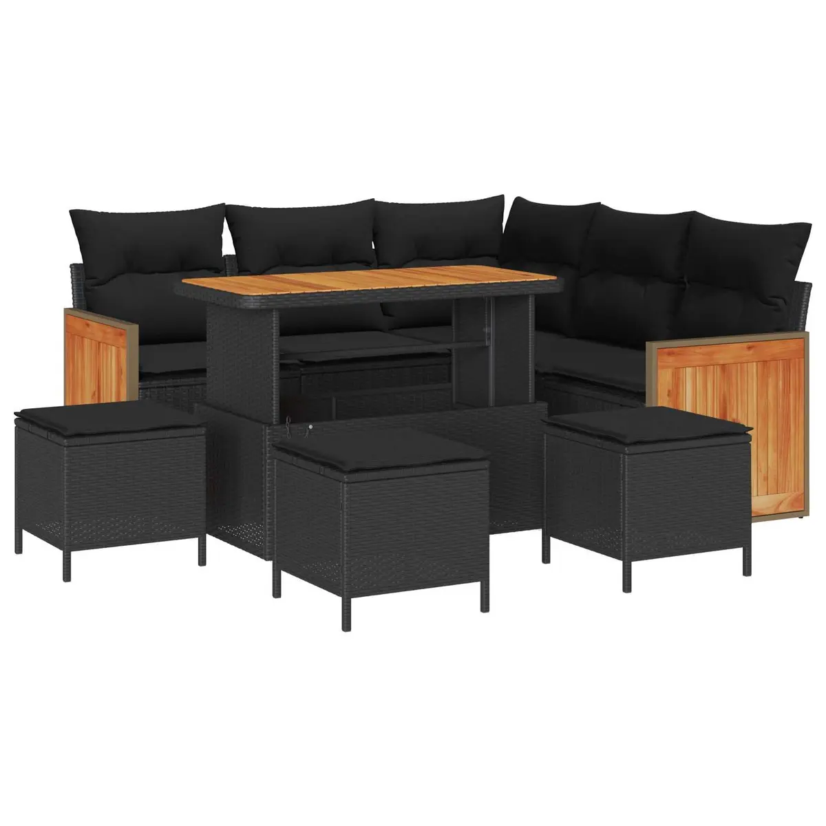 Outdoor Garden Sofa Set Poly Rattan Steel Frame 9 Piece Black