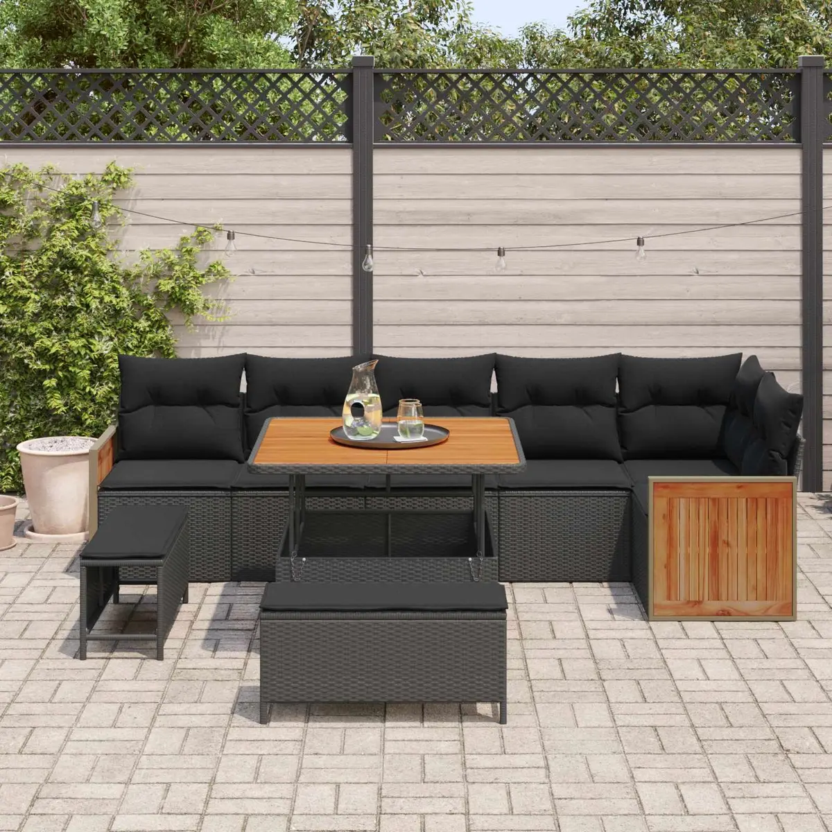 Garden Sofa Set 9 Pcs Black Outdoor Seating Poly Rattan Steel Frame Patio Lounge