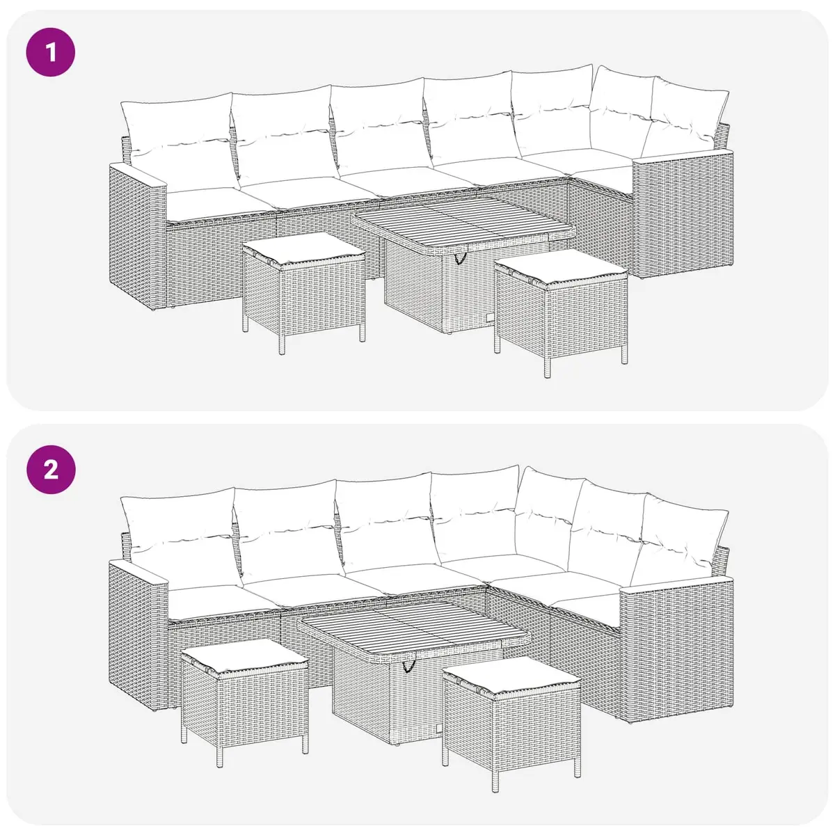 Outdoor Garden Sofa Set Poly Rattan Steel Frame 9 Piece Black