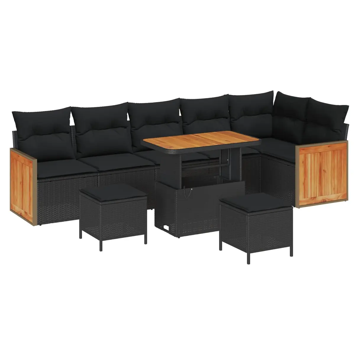 Garden Sofa Set Poly Rattan 9 Pieces Outdoor Seating Black Steel Frame