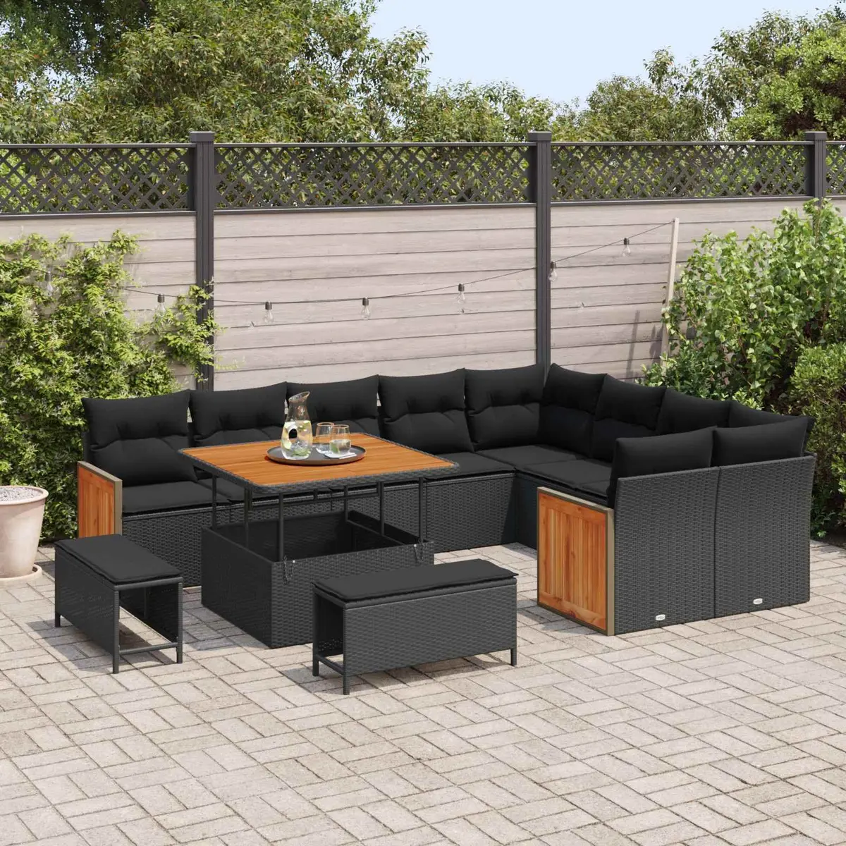 Garden Sofa Set Poly Rattan 12 Piece Black Outdoor Patio Lounge Furniture