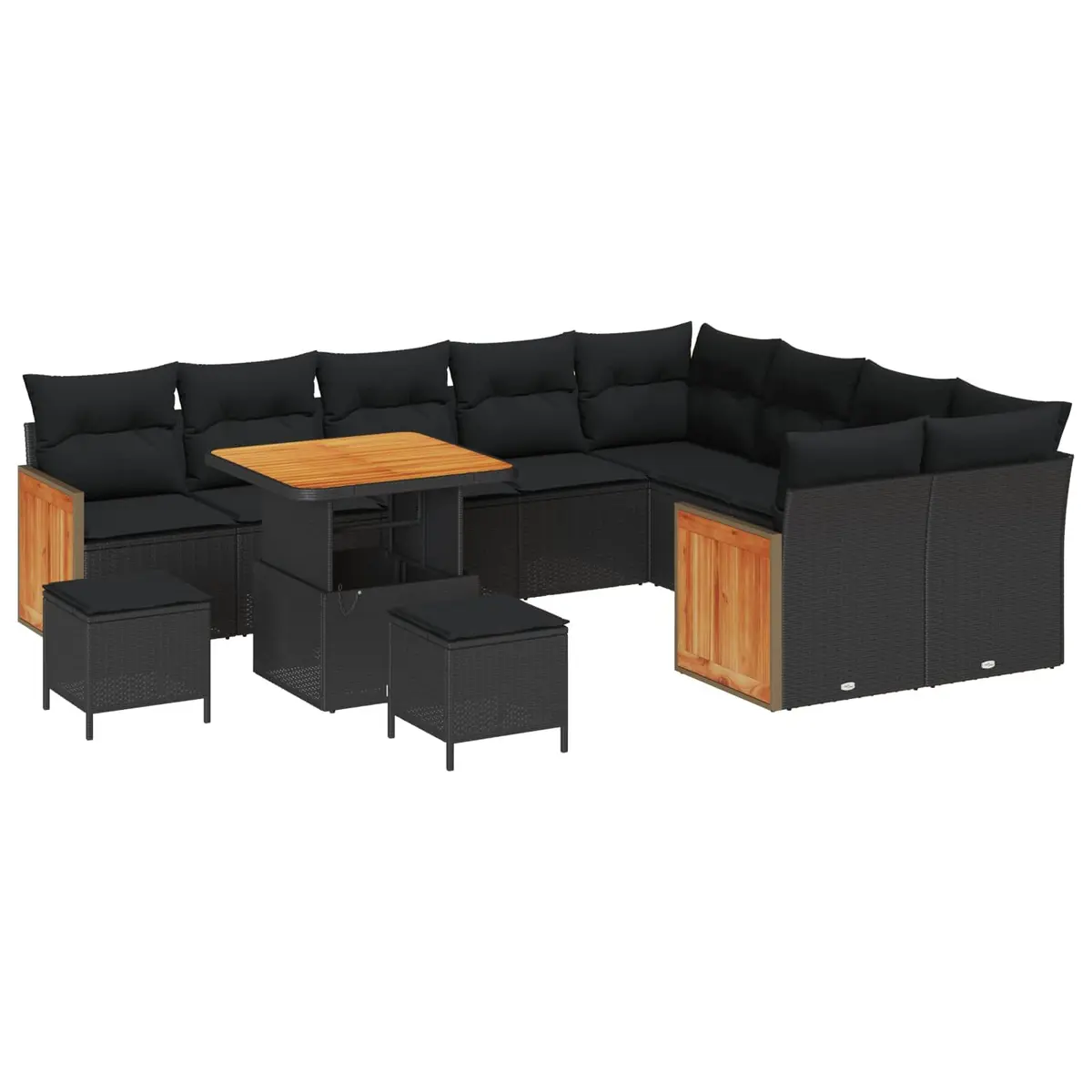 Outdoor Garden Sofa Set Poly Rattan 12 Pieces Black Weather Resistant Cushions