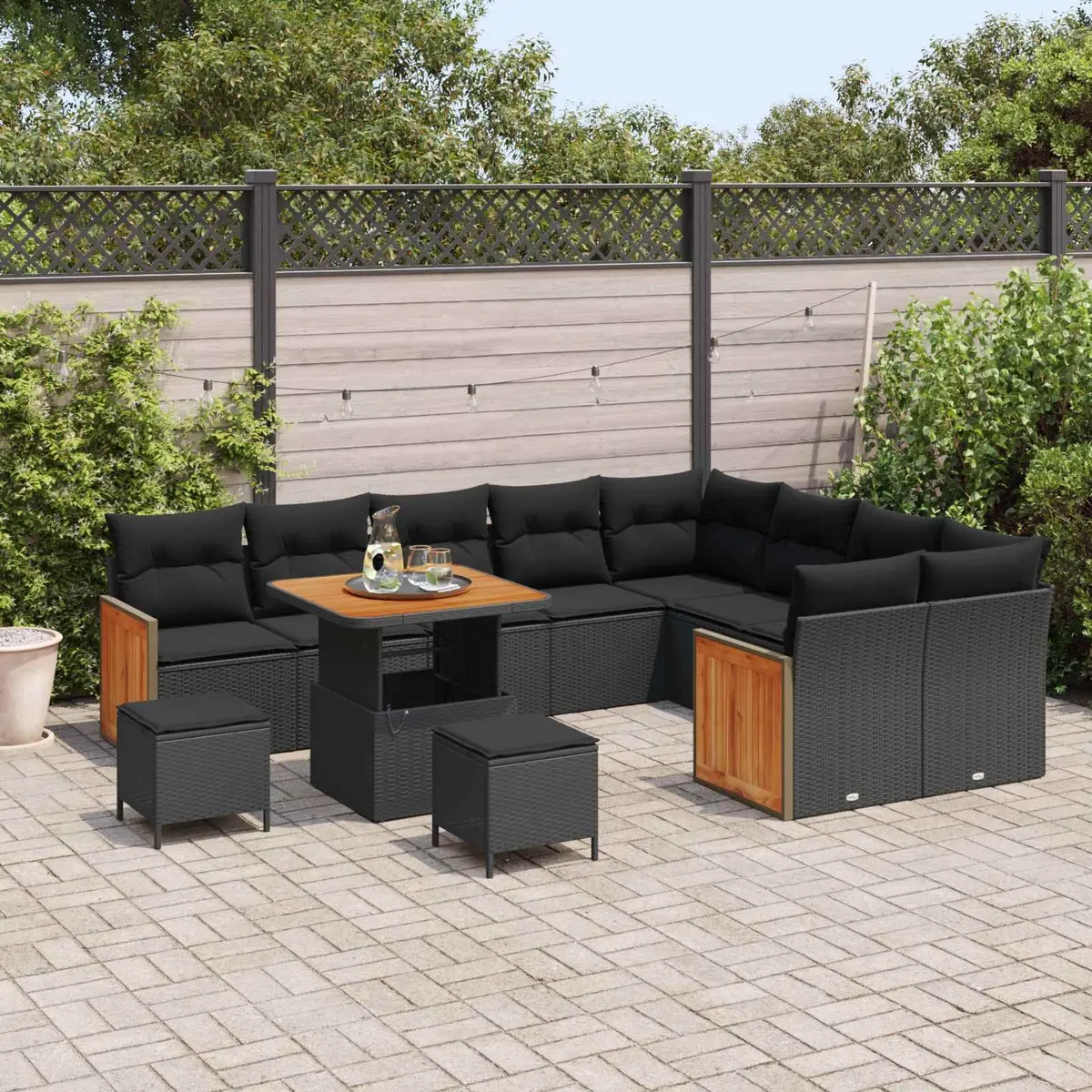 Outdoor Garden Sofa Set Poly Rattan 12 Pieces Black Weather Resistant Cushions