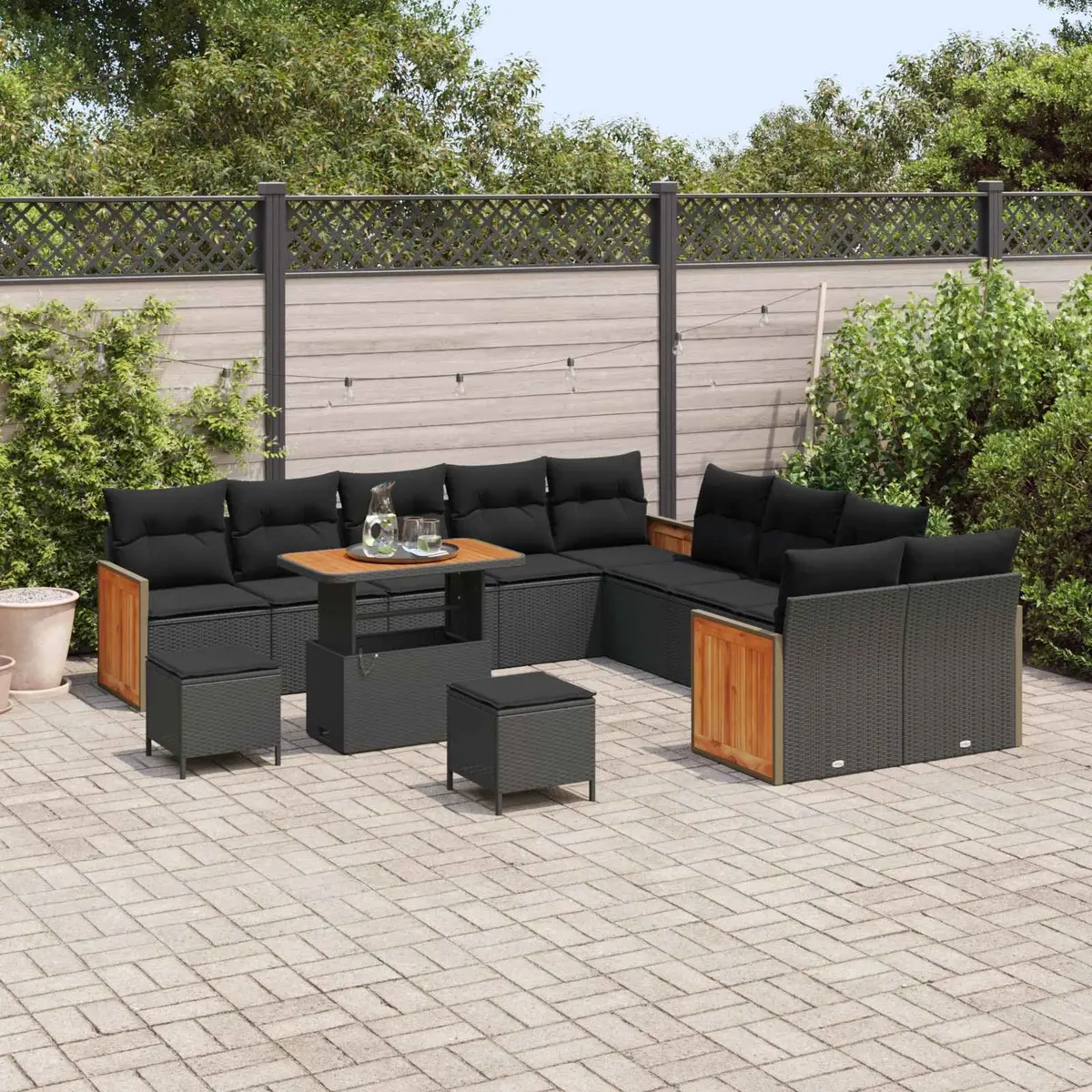 Garden Sofa Set Poly Rattan Powder-Coated Steel 13 Piece Black