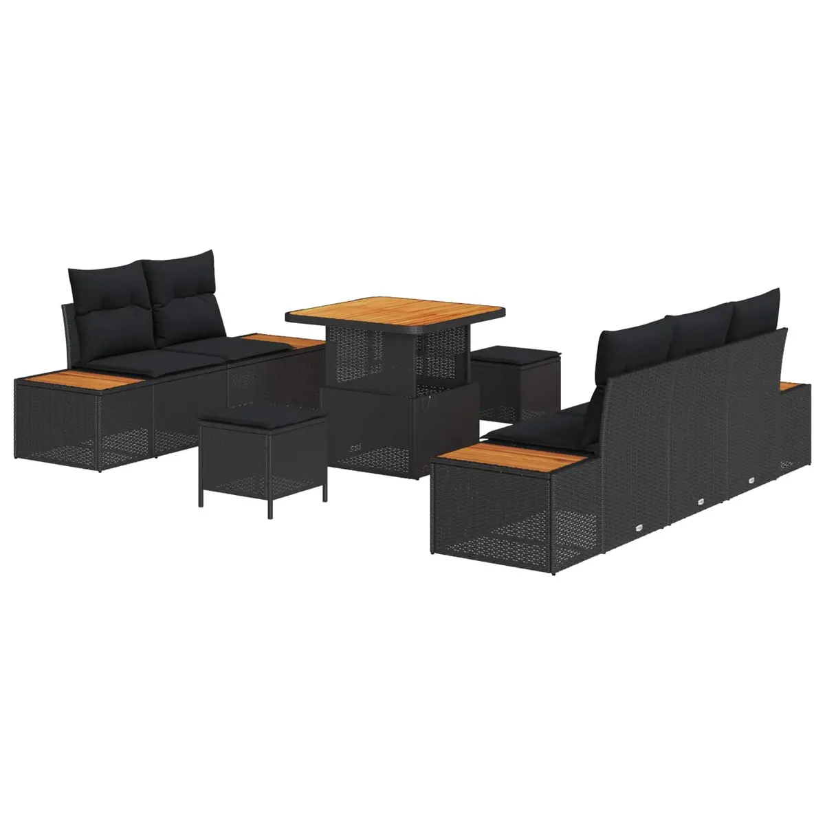 Outdoor Garden Sofa Set 8 Pieces Modular Black Poly Rattan Steel Furniture