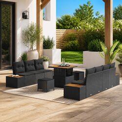 Practical 10-Piece Black Sofa Set for Outdoor Living