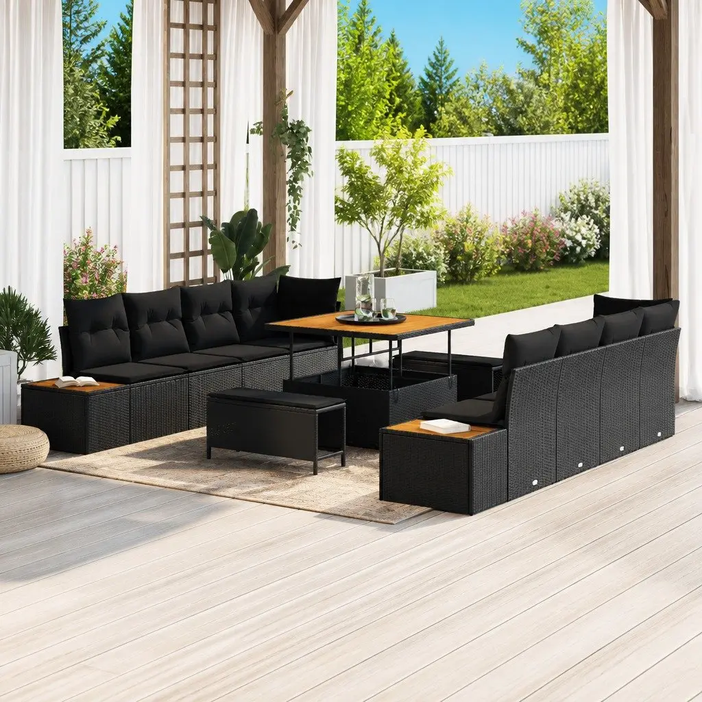 11-Piece Black Sofa Set for Outdoor Use