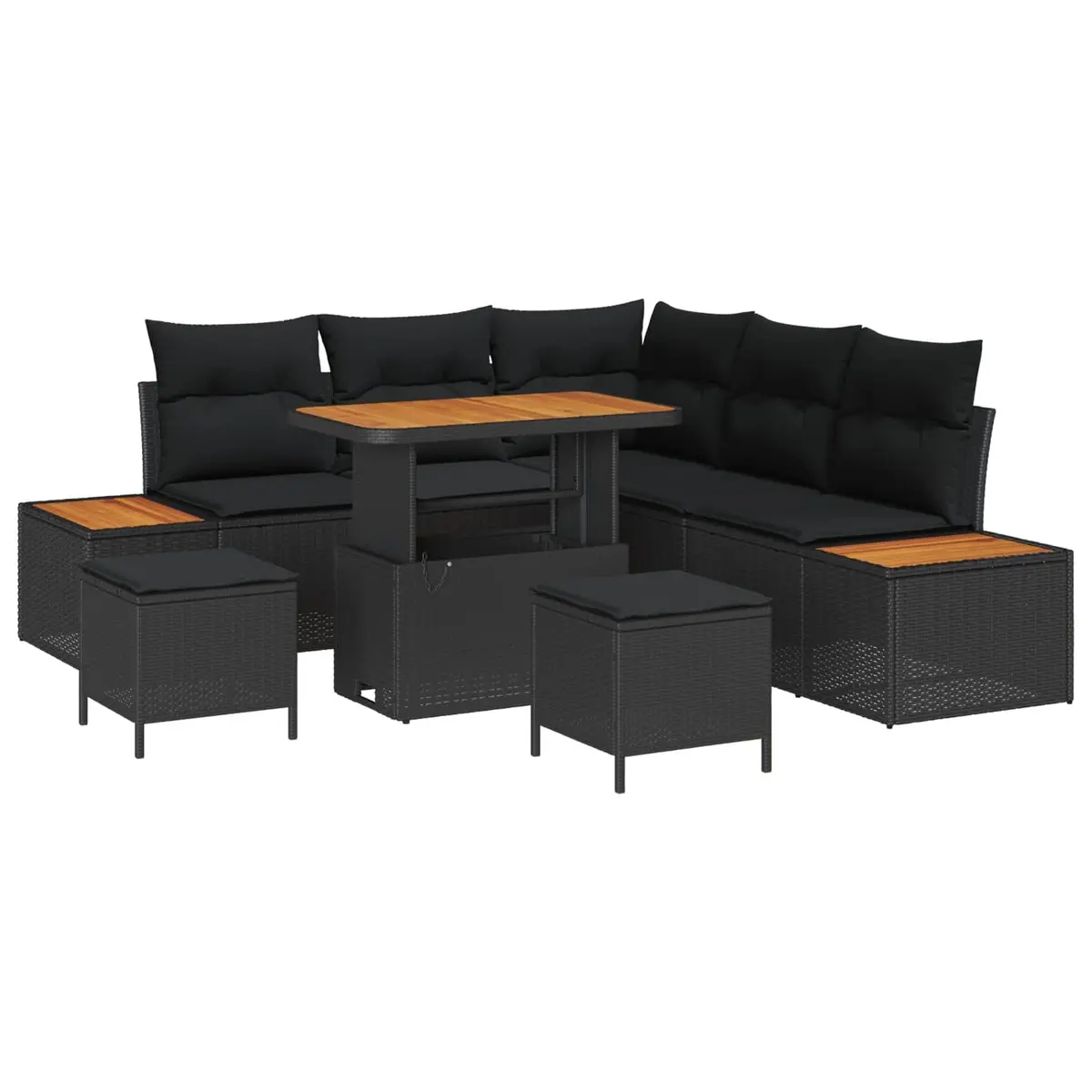 Outdoor Garden Sofa Set 8 Pieces Black Poly Rattan Steel Frame Modular Seating