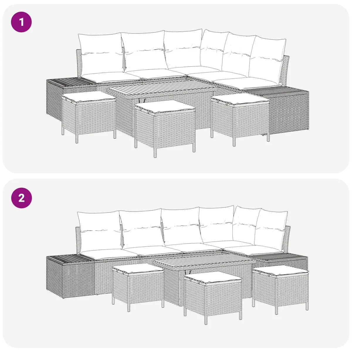 Outdoor Garden Sofa Set Poly Rattan Steel Frame 9 Pieces Black Modular Patio Seating