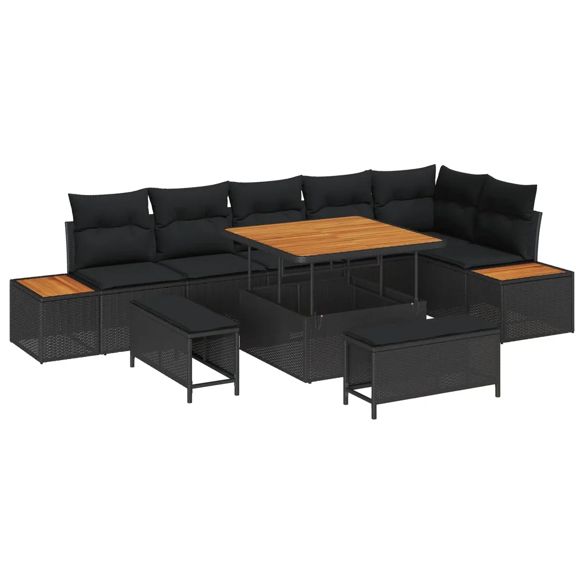 Outdoor Garden Sofa Set 9 Piece Modular Rattan Steel Patio Furniture Black