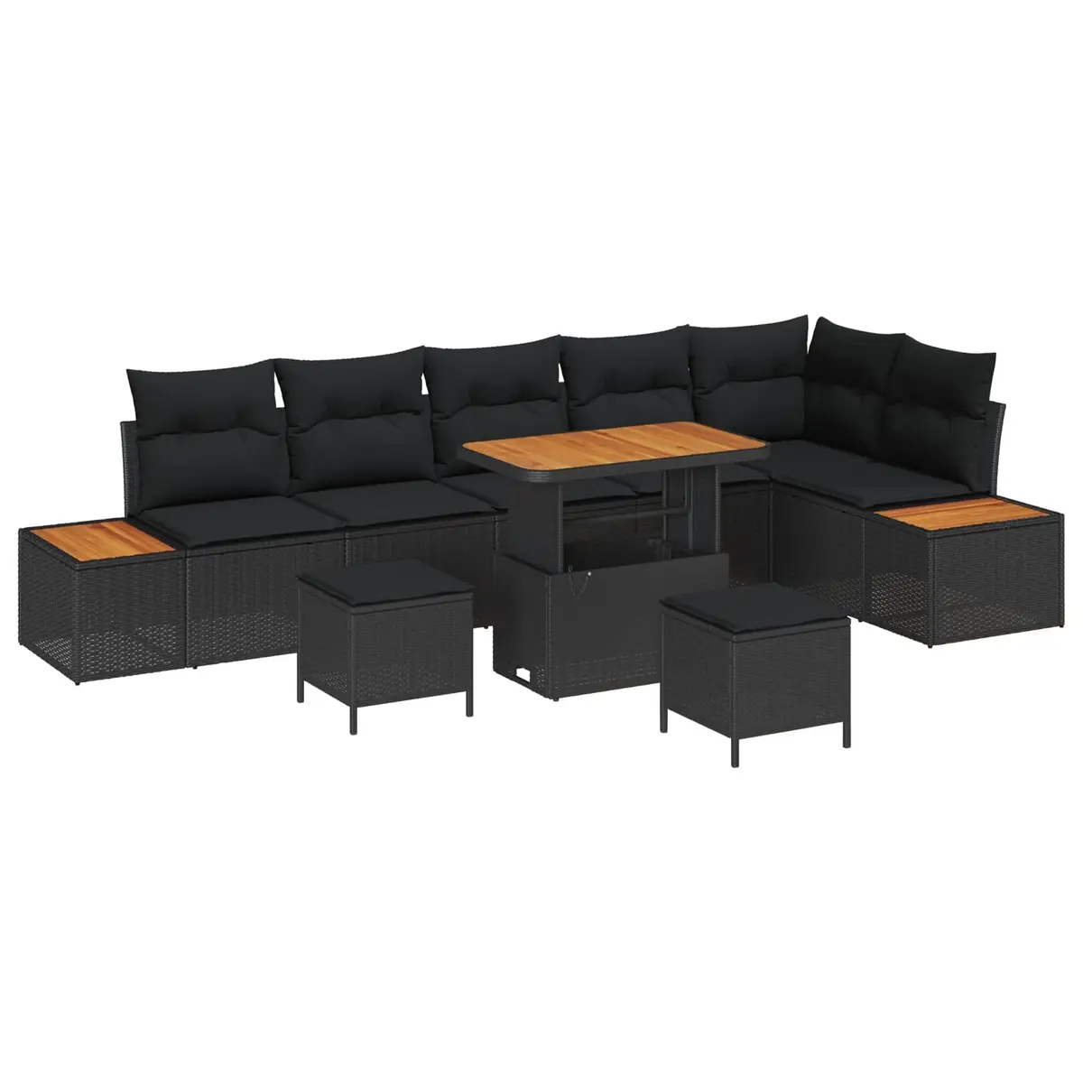 Garden Sofa Set Modular Poly Rattan and Powder-Coated Steel 9 Piece Outdoor Seating Black