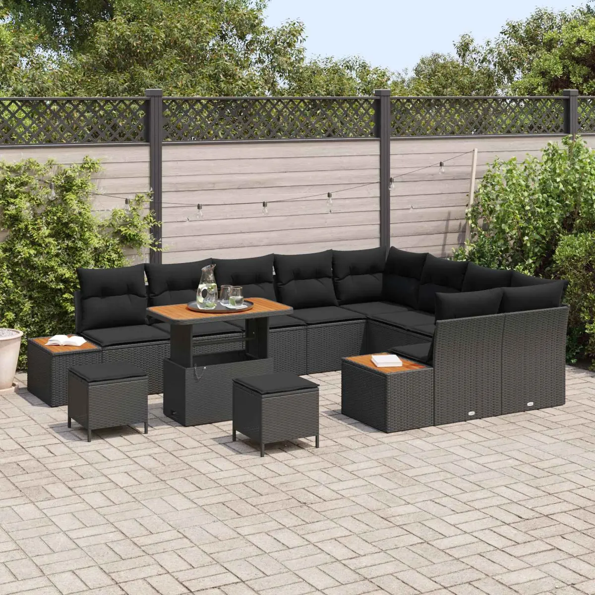 Outdoor Garden Sofa Set with Cushions 12-Piece Black Patio Furniture Adjustable