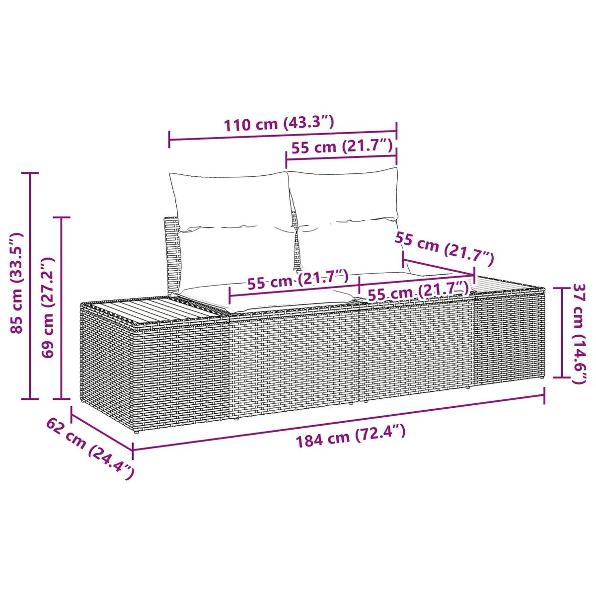 Outdoor Garden Sofa Set 13 Piece Black Poly Rattan Steel Frame Patio Furniture