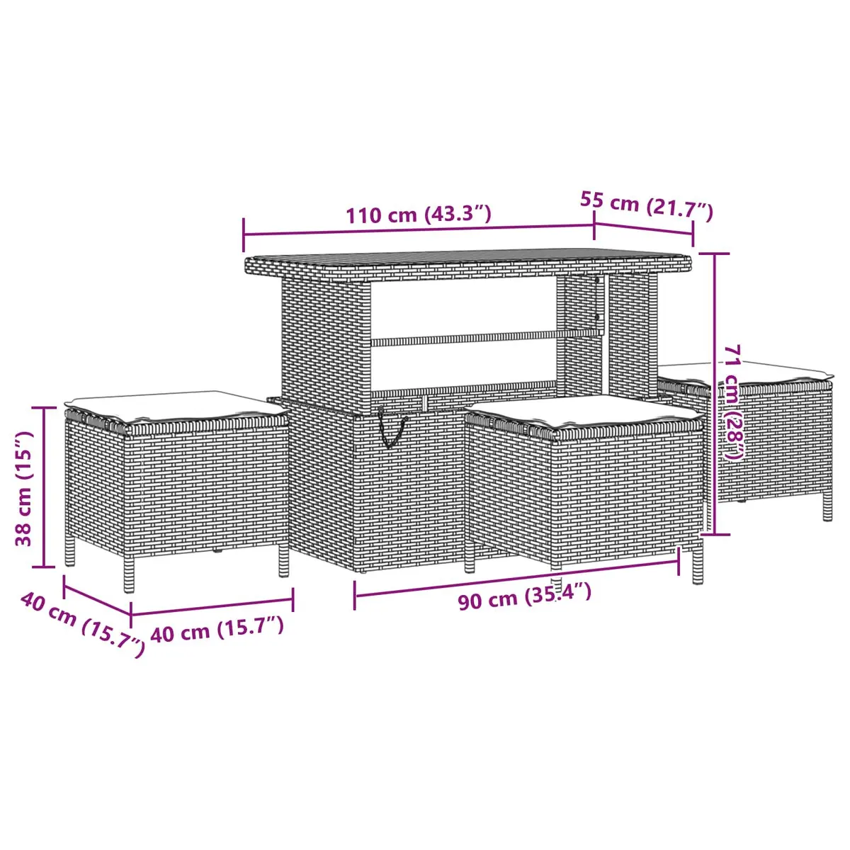 Outdoor Garden Sofa Set Poly Rattan Powder Coated Steel 14 Piece Black