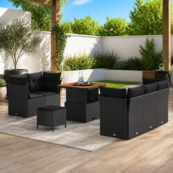 Outdoor Garden Sofa Set 8 Pieces Modular Black Poly Rattan Steel Frame Patio