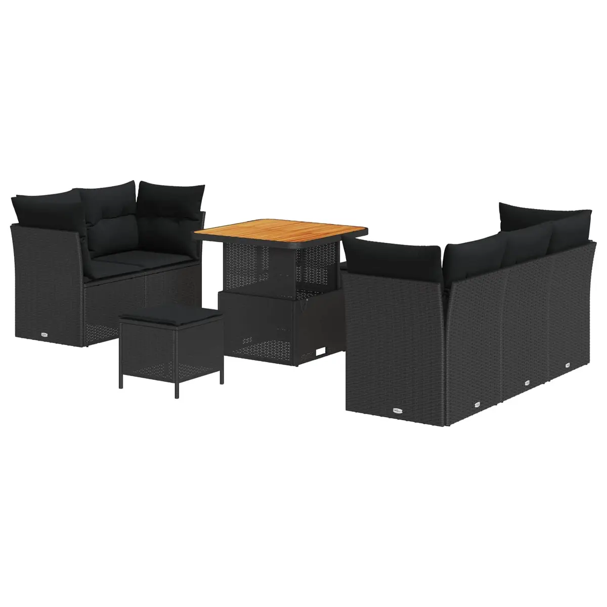 Outdoor Sofa Set 8 Pieces Modular Poly Rattan Steel Frame Black