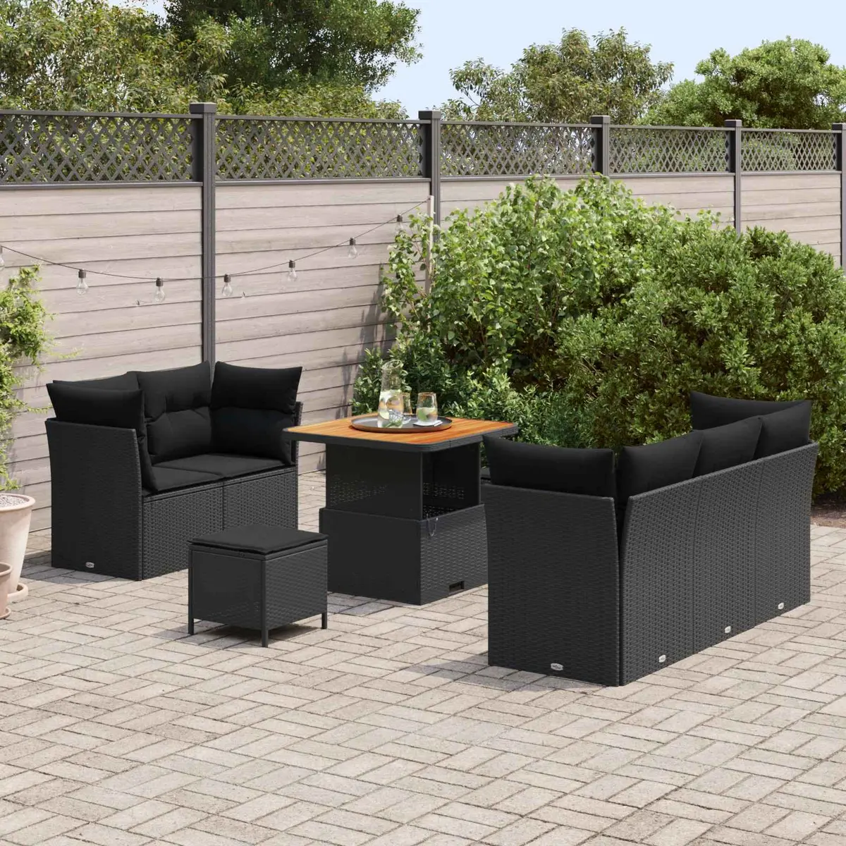 Outdoor Sofa Set 8 Pieces Modular Poly Rattan Steel Frame Black
