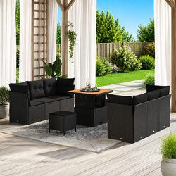 Garden Sofa Set 9 Piece Modular Outdoor Seating Black Poly Rattan Patio