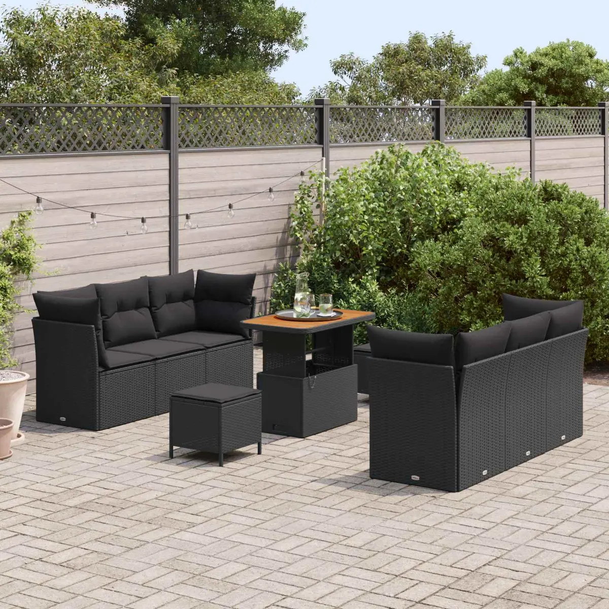 Garden Sofa Set Modular Poly Rattan 9 Piece Outdoor Seating with Cushions Black