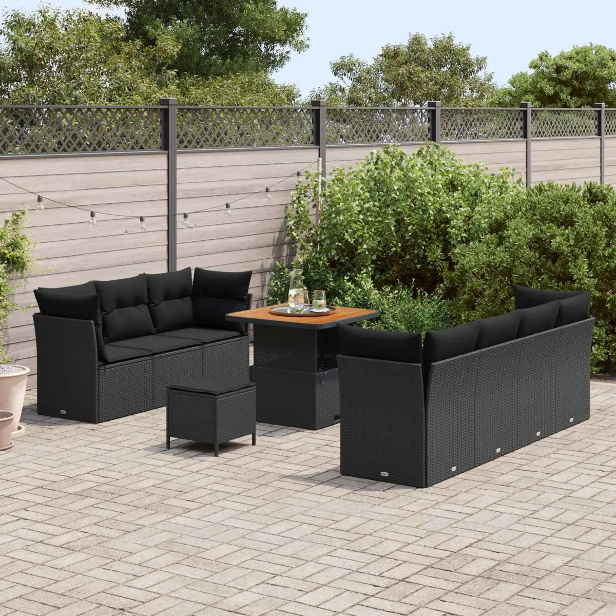 Modular Garden Sofa Set Outdoor Patio Furniture with Storage Cushion 10pc Black