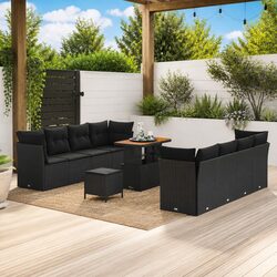 Outdoor Garden Sofa Set 11 Piece Black Poly Rattan Modular Seating with Cushions