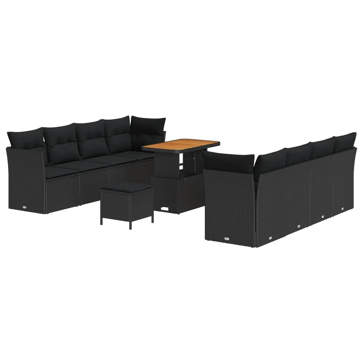 Outdoor Garden Sofa Set 11 Piece Black Poly Rattan Modular Seating with Cushions