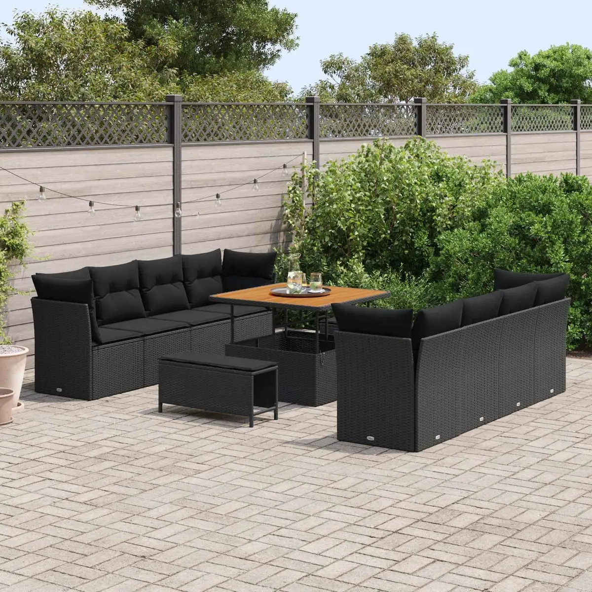 Outdoor Garden Sofa Set 11 Piece Modular Black Poly Rattan Patio Seating
