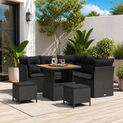 Outdoor Garden Sofa Set 8 Pieces Black Poly Rattan Steel Frame Modular Seating