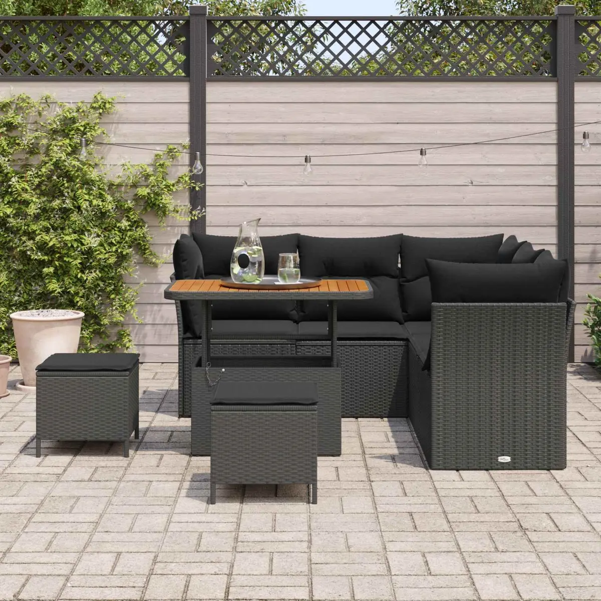 Outdoor Sofa Set Poly Rattan 8 Piece Modular Garden Furniture Black