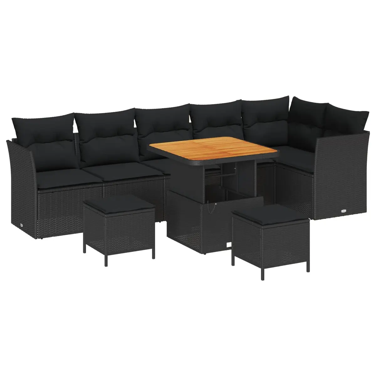 9 Piece Garden Sofa Set Poly Rattan Powder-coated Steel Frame Acacia Wood Black