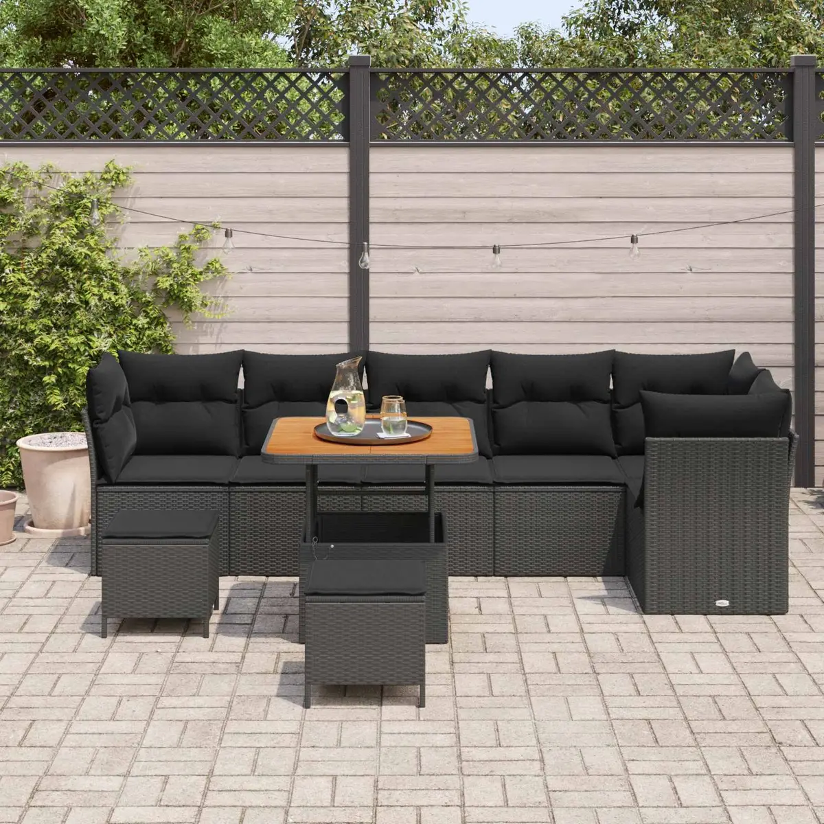 9 Piece Garden Sofa Set Poly Rattan Powder-coated Steel Frame Acacia Wood Black