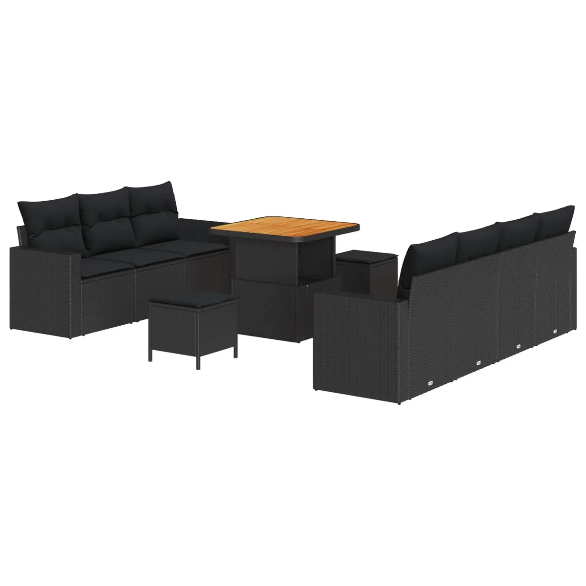 Modular Outdoor Garden Sofa Set Poly Rattan Black 10 Piece with Storage