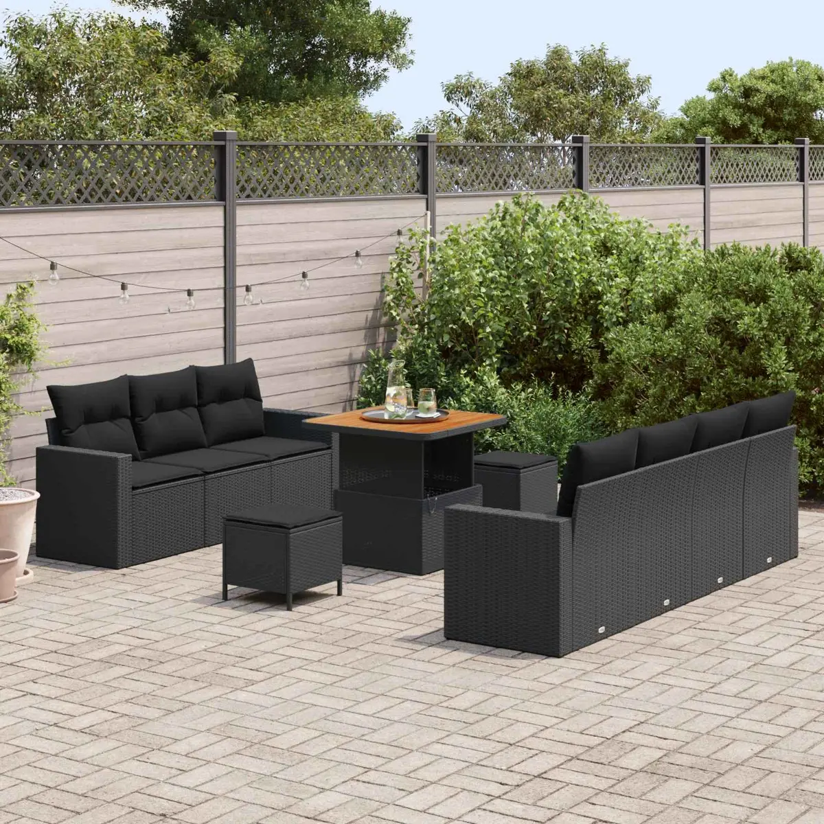 Modular Outdoor Garden Sofa Set Poly Rattan Black 10 Piece with Storage