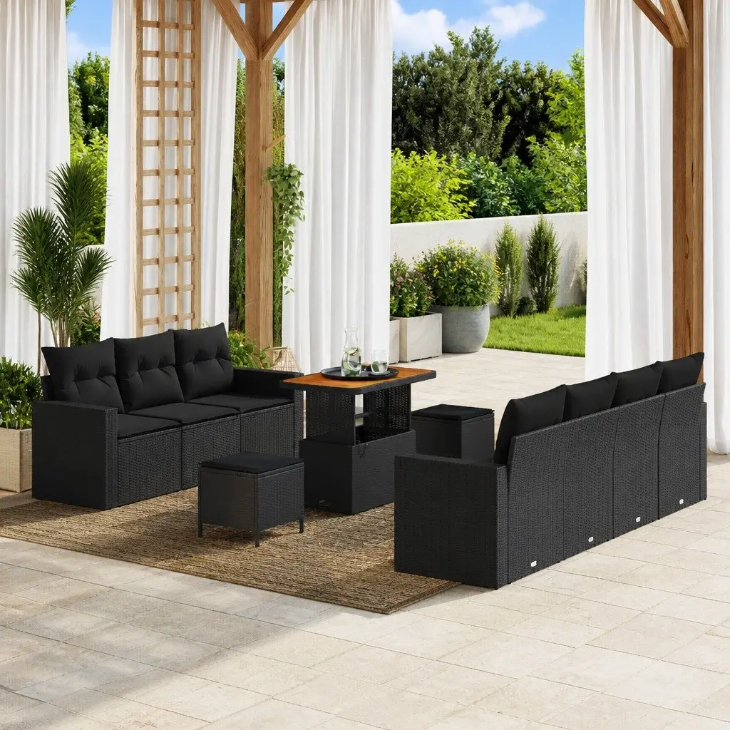 10PieceBlackModularSofaSetOutdoorSeatingPolyRattanWithCushionStorage