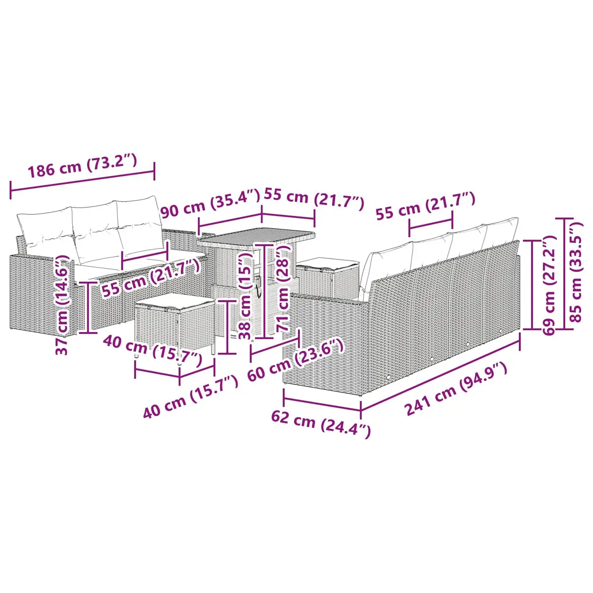 10PieceBlackModularSofaSetOutdoorSeatingPolyRattanWithCushionStorage