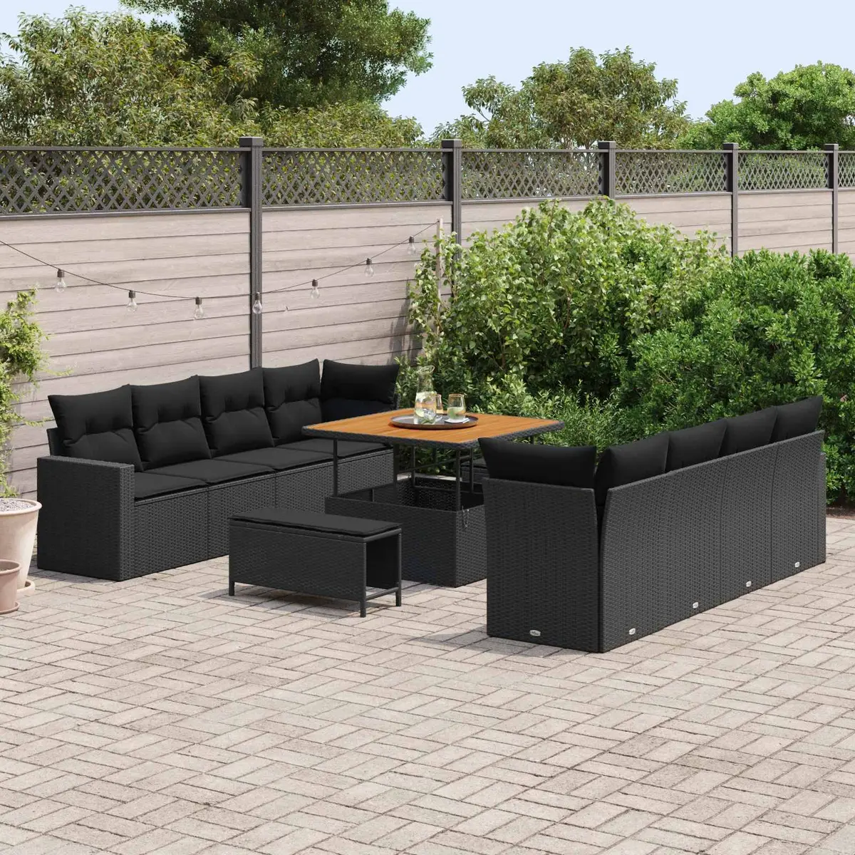 Modular Garden Sofa Set 12 Pieces Black Poly Rattan Outdoor Seating with