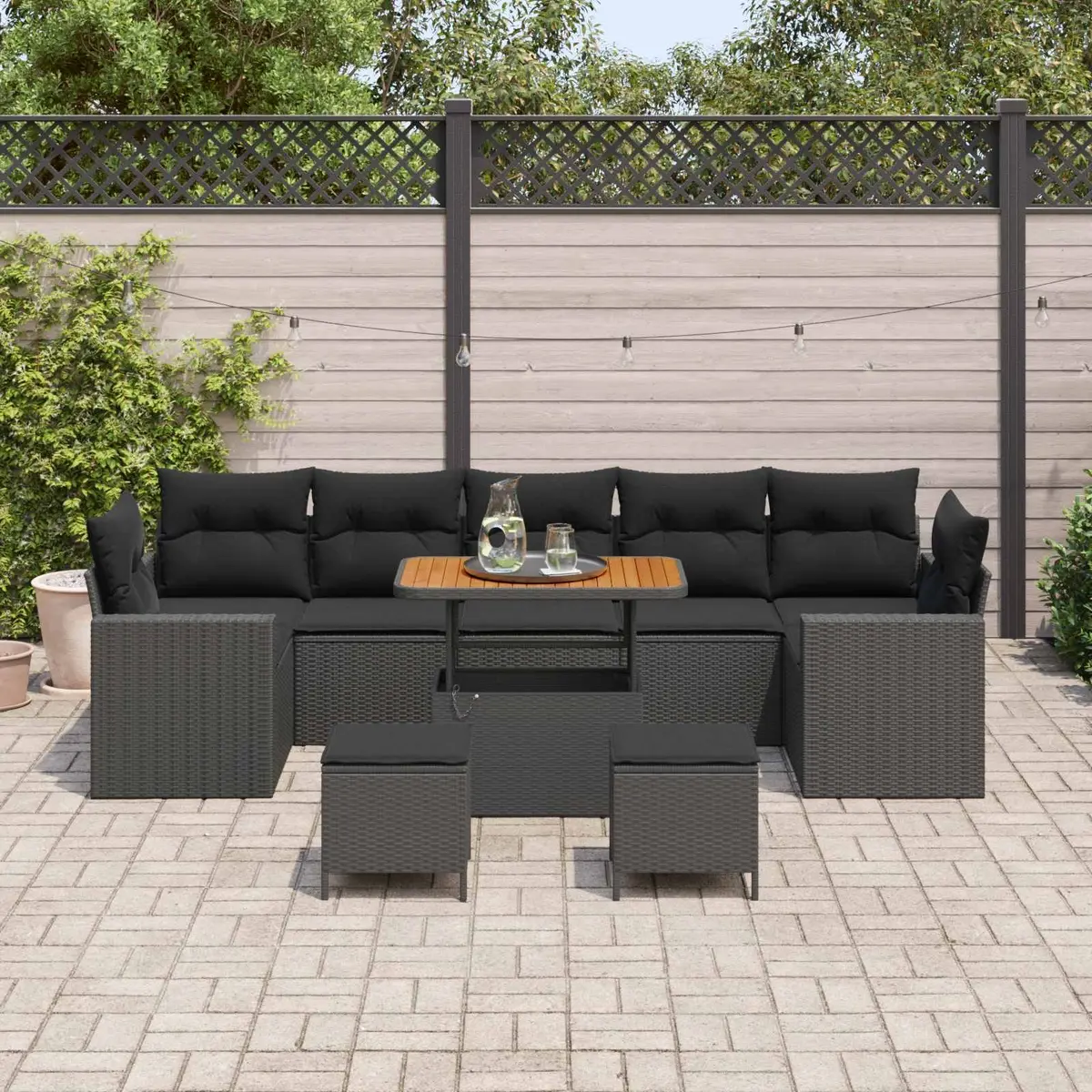 Outdoor Garden Sofa Set 13 Piece Modular Seating Black Poly Rattan with Cushions