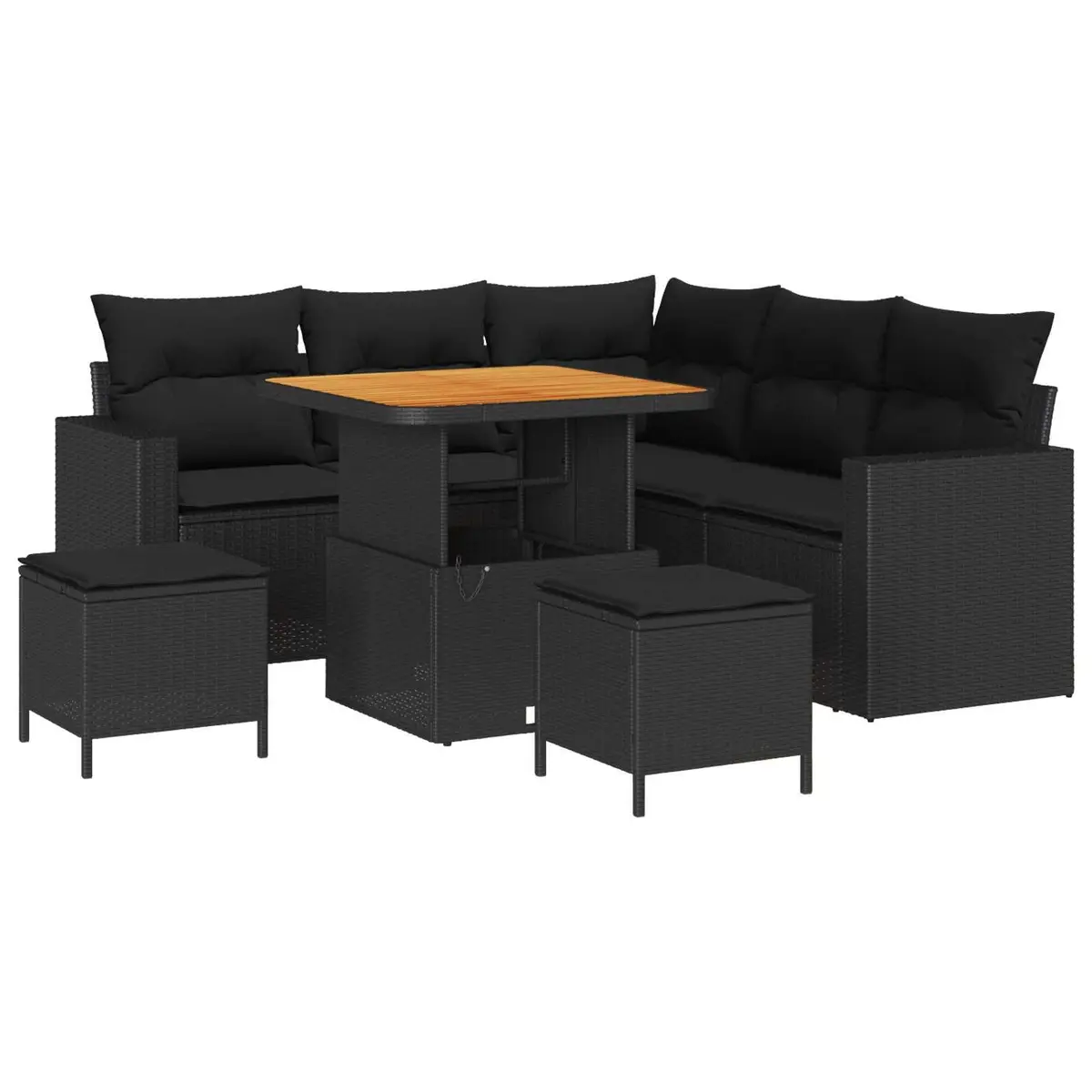 Garden Sofa Set 9 pcs Modular Outdoor Seating Black Poly Rattan with Cushions