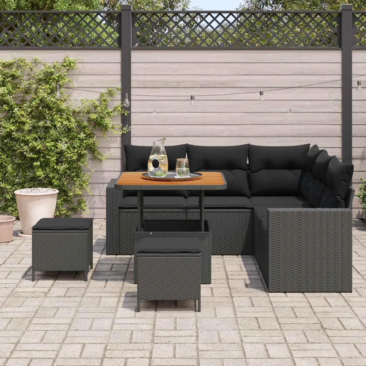 Garden Sofa Set 9 pcs Modular Outdoor Seating Black Poly Rattan with Cushions