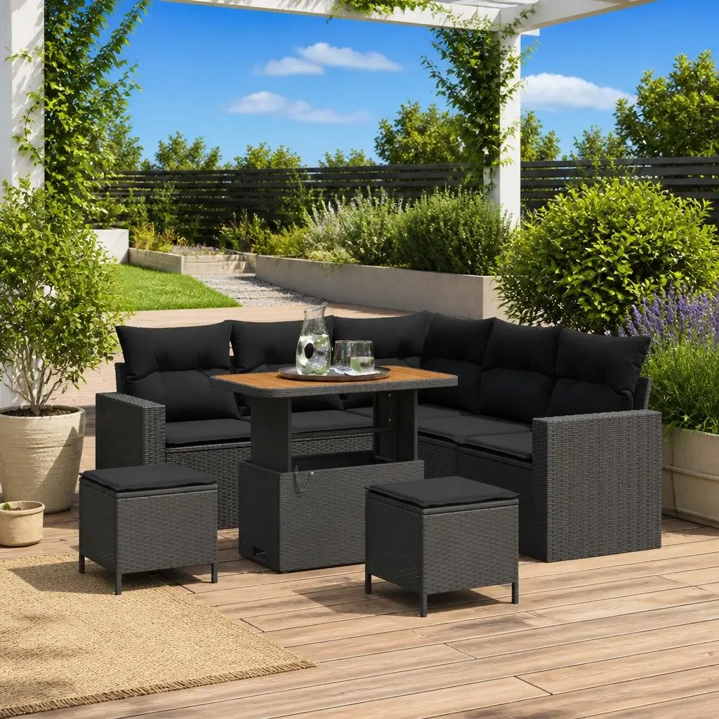 Garden Sofa Set Modular Poly Rattan 9 Piece Black Outdoor Seating