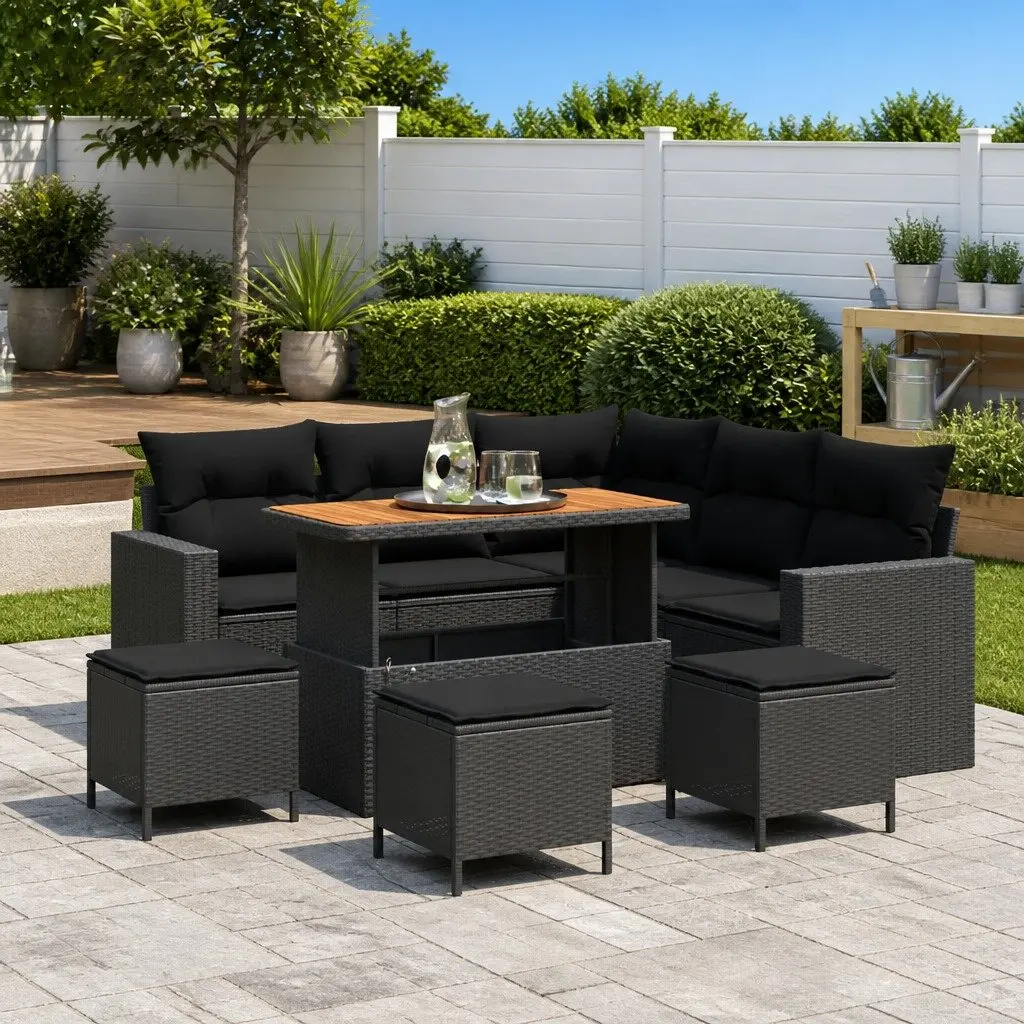 10 Piece Outdoor Garden Sofa Set Modular Poly Rattan Black with Cushions