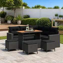 Outdoor Garden Sofa Set 10 Pieces Black Modular Poly Rattan Patio Seating with
