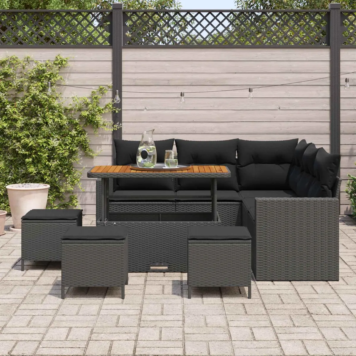 10 Piece Outdoor Garden Sofa Set Modular Poly Rattan Black with Cushions